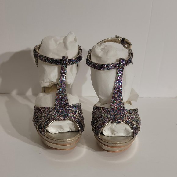 Falchi by Falchi Natalie Dress Heel Sandal Multicolored Light Gold 8 M - Picture 2 of 10